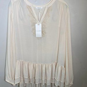 Pleione Cream Lace Trim Blouse